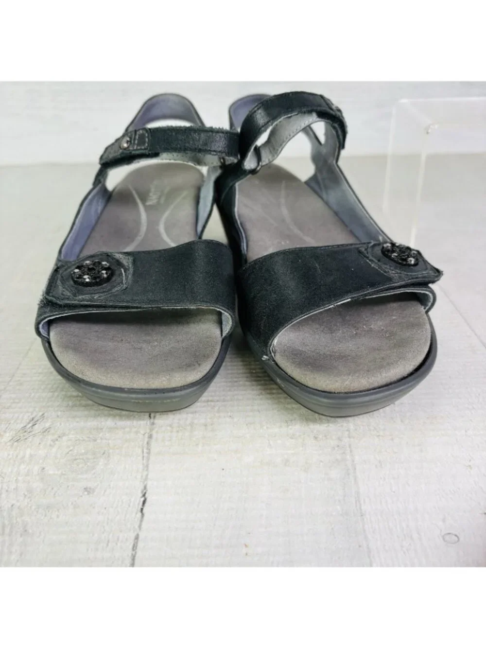Naot VINEYARD Black Leather Rhinestone Slingback Wedge Heel Sandal Sz 37 US 6.5